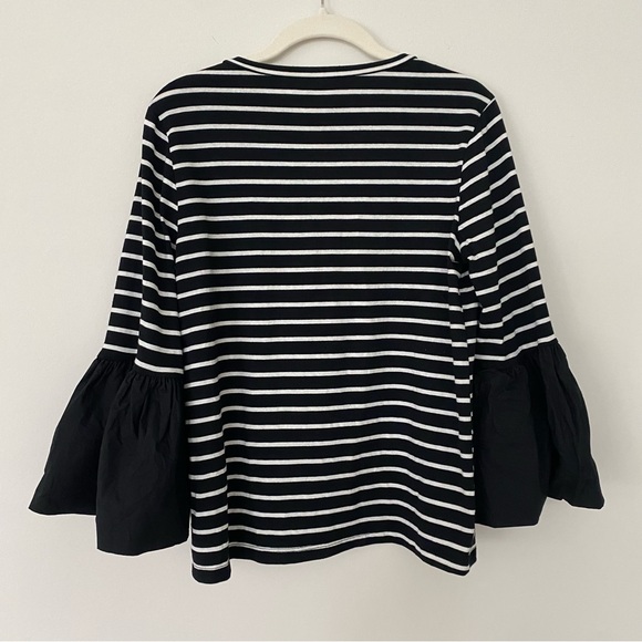 Anthropologie Adele Bell Sleeved Tee Black & White Stripes Small - Picture 9 of 11